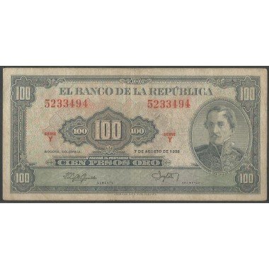 Billete de 100 Pesos 7 Ago 1958 BGW293