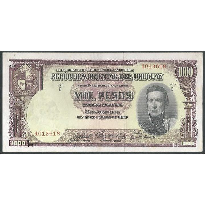 Uruguay 1.000 Pesos L1939 Serie D P41c