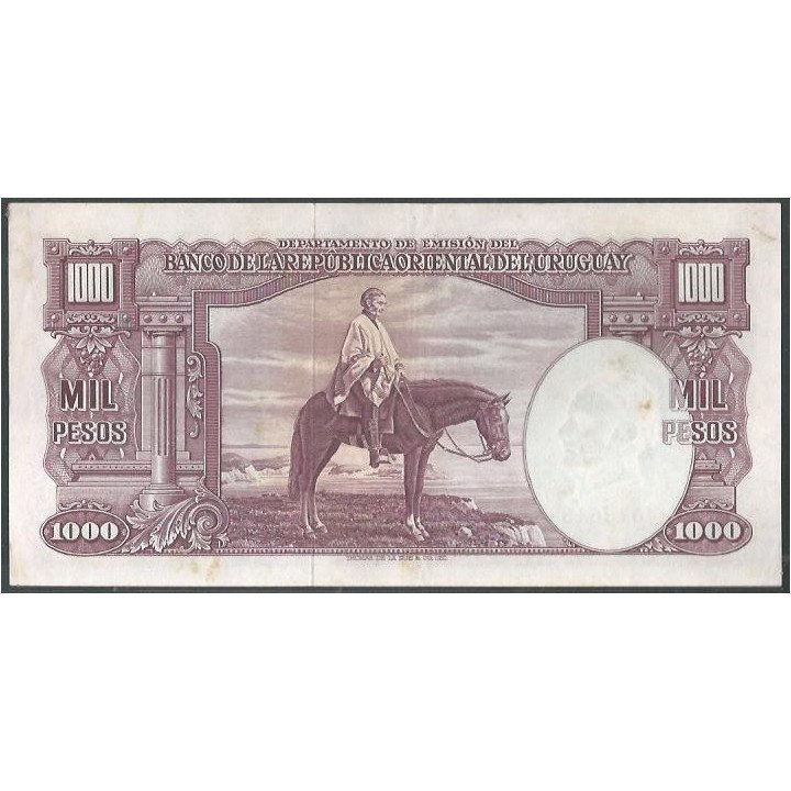 Uruguay 1.000 Pesos L1939 Serie D P41c reverso