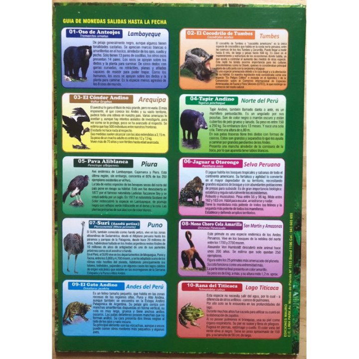 Peru Set monedas Fauna silvestre amenazada del Peru 2015 reverso