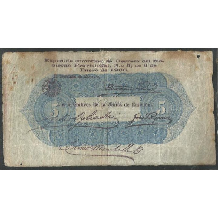 Banco de Santander 5 Pesos 6 Ene 1900 Ps832 reverso