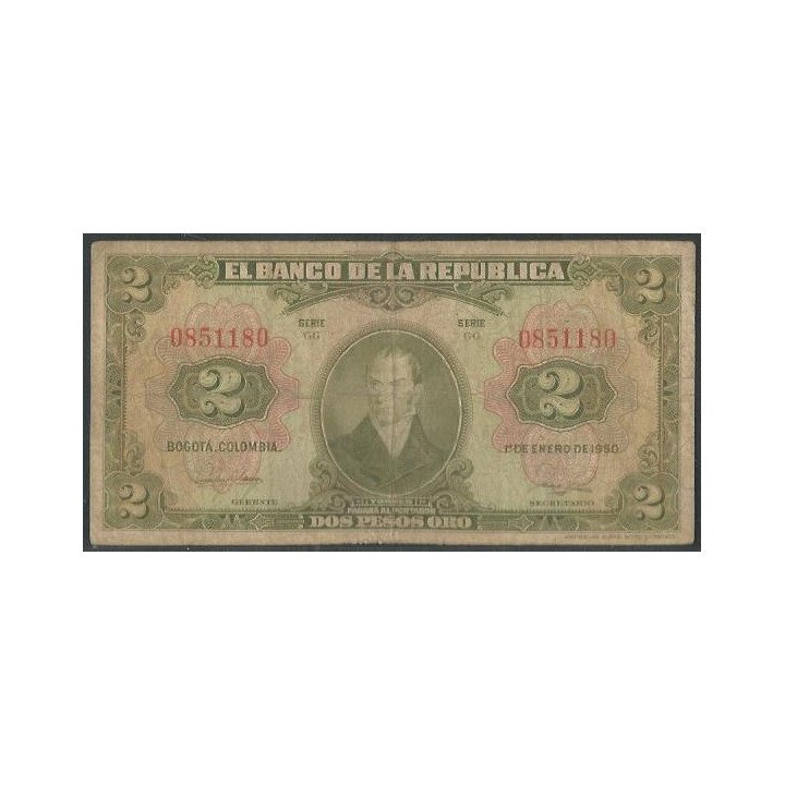 Billete de 2 Pesos 1 Ene 1950 7 Dig BGW090