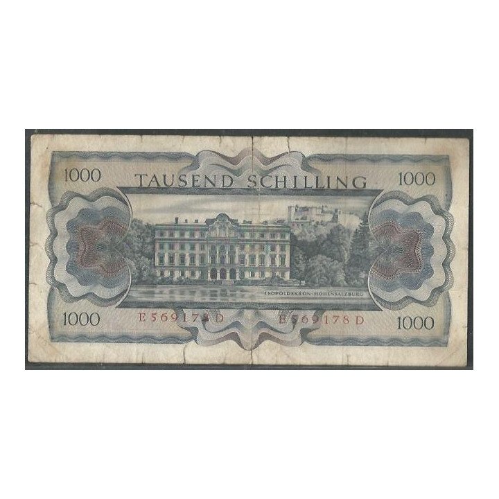 Austria 1.000 Schilling 1 Jul 1966 (70) P147a reverso