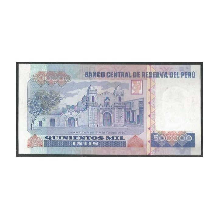 Peru 500.000 Intis 21 Dic 1989 B de M ZZ Reposicion P147 reverso