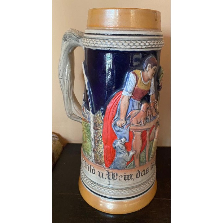 Jarro de cerveza "Pareja con perros en la mesa" - Alemania
