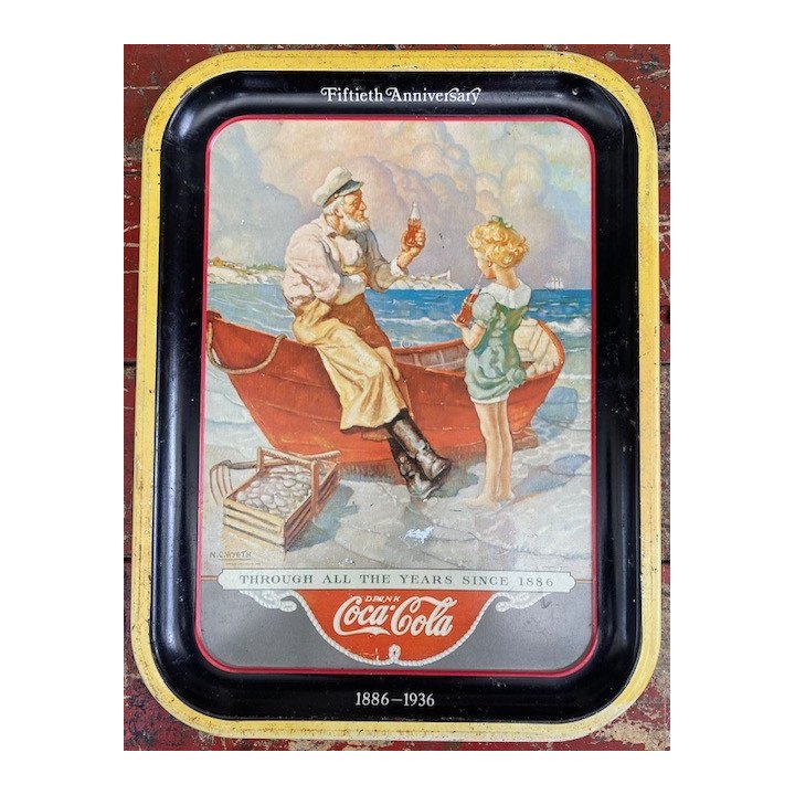 Bandeja Metálica Coca-Cola Fiftieth Anniversary 1886-1936 265 cm X 35 cm