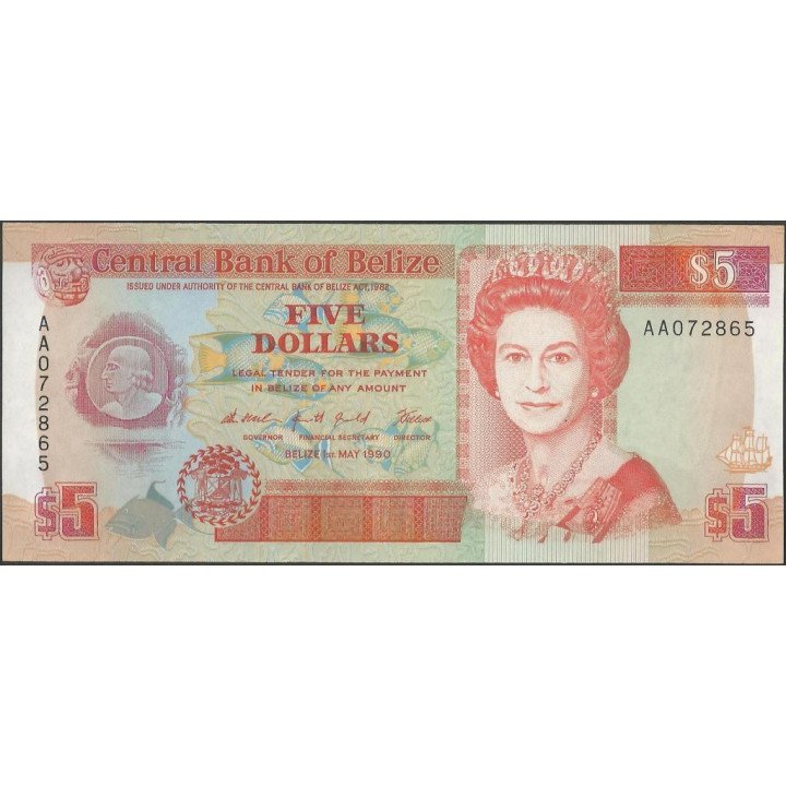 Belize 5 Dollars 1 May 1990 P53a