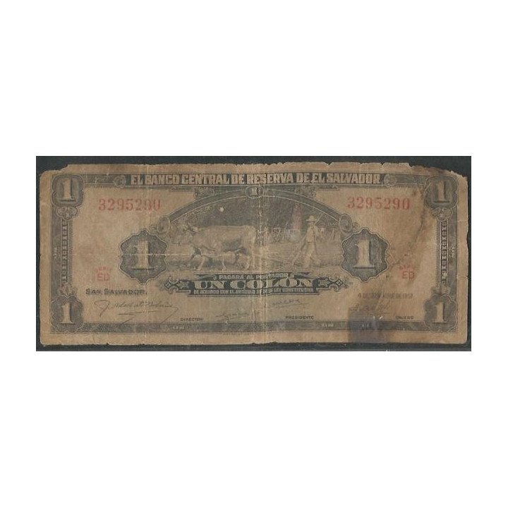 El Salvador 1 Colon 4 Sep 1957 P93a
