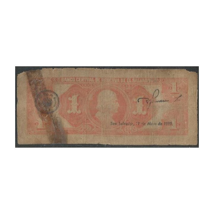 El Salvador 1 Colon 4 Sep 1957 P93a reverso