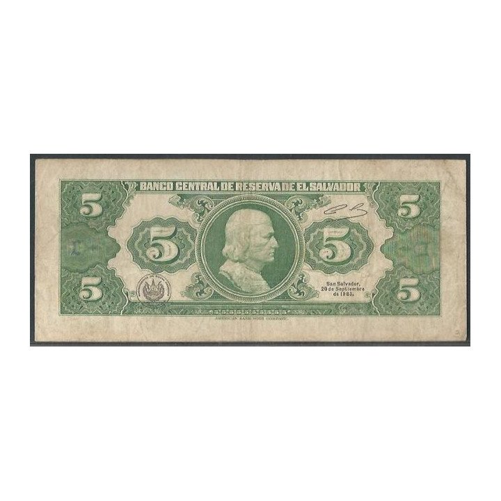 El Salvador 5 Colones 25 Ago 1983 P134a reverso