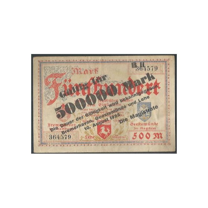 Alemania - Bremen Haven 500.000 Mark 10 Ago 1923