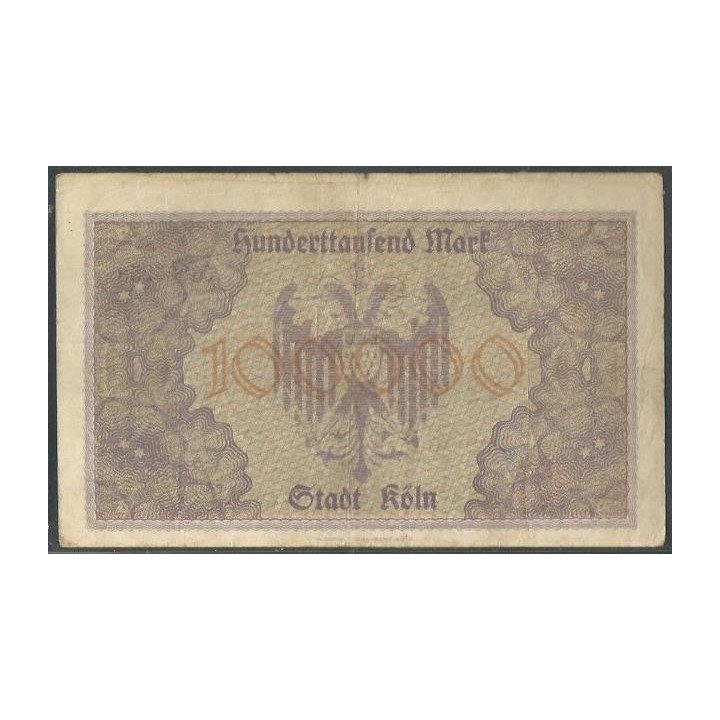 Alemania - Koln 100.000 Mark 1 Jul 1923 reverso