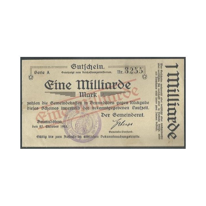 Alemania - Brunndobra 1 Millardo Mark 27 Oct 1923