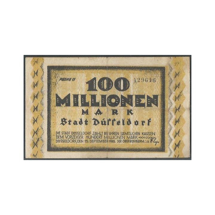 Alemania - Dusseldorf 100.000.000 Mark 15 Sep 1923 reverso