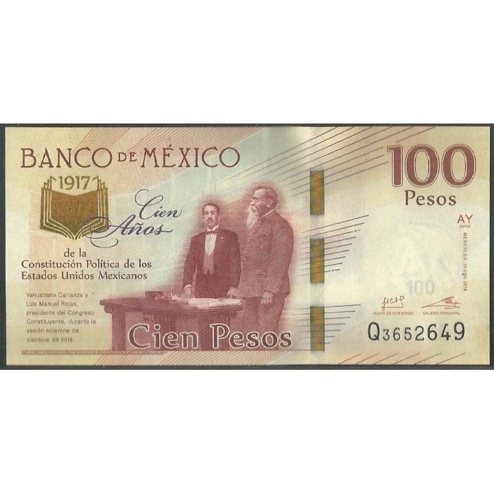 Mexico 100 Pesos 25 Ene 2016 Serie AY P130a