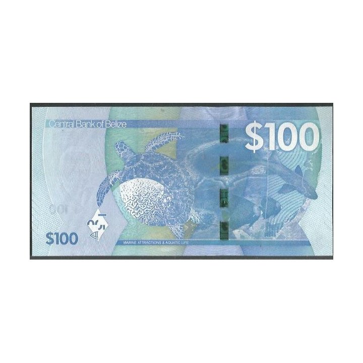 Belize 100 Dollars 1 Feb 2025 P78a reverso