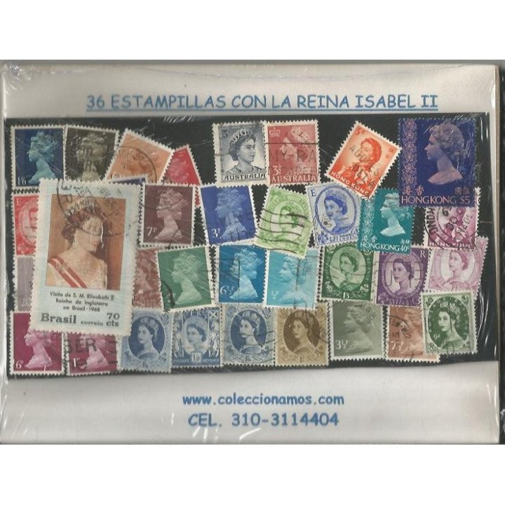 Varios 36 estampillas Reina Isabel II usadas