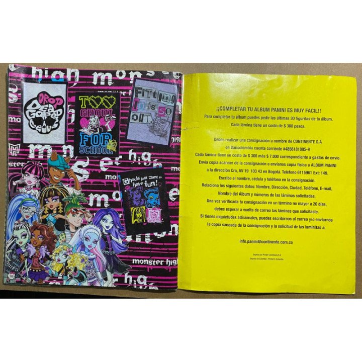 Monster High Panini 2012 reverso
