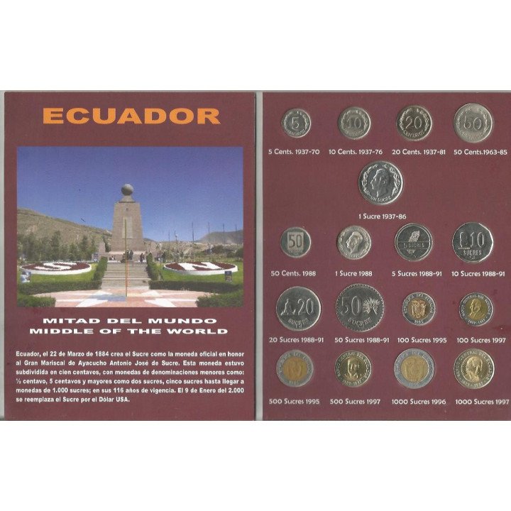 Ecuador Set monedas 1937 - 1997 reverso