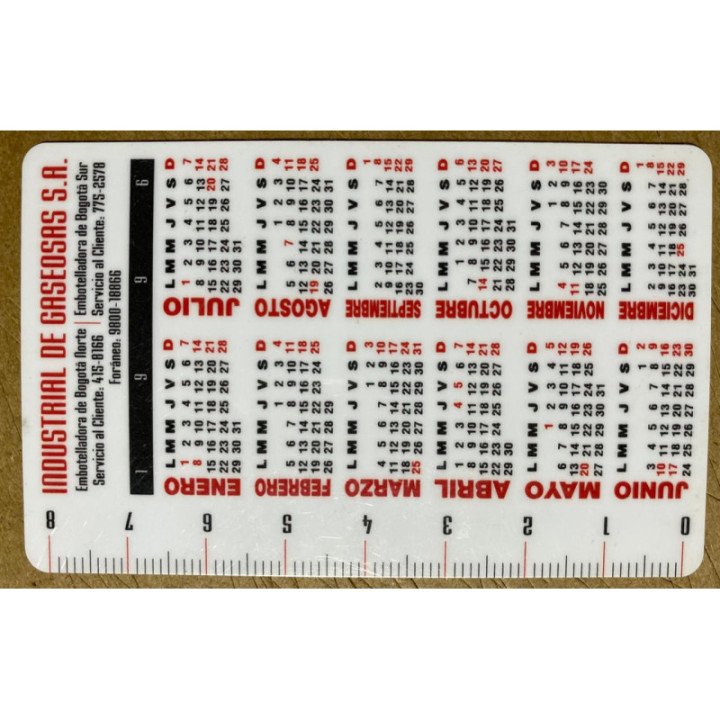 Tarjeta Almanaque 1996 Industrial de gaseosas reverso