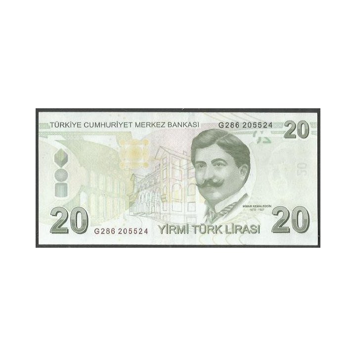 Turkya 20 Liras ND2009 P224f reverso