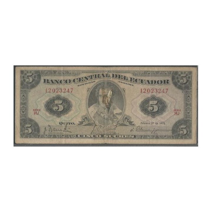 Ecuador 5 Sucres 27 Feb 1970 HJ Firma 4 P113b
