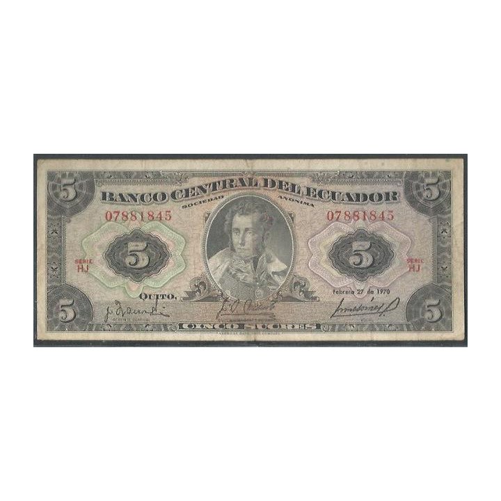 Ecuador 5 Sucres 27 Feb 1970 HJ Firma 3 Grande P113b