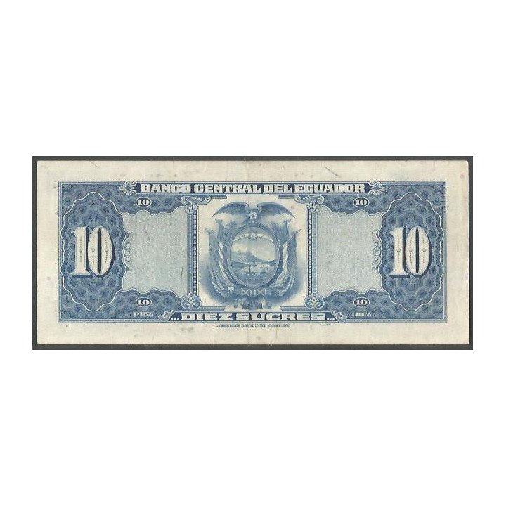 Ecuador 10 Sucres 1 Ene 1966 KU P101Aa reverso