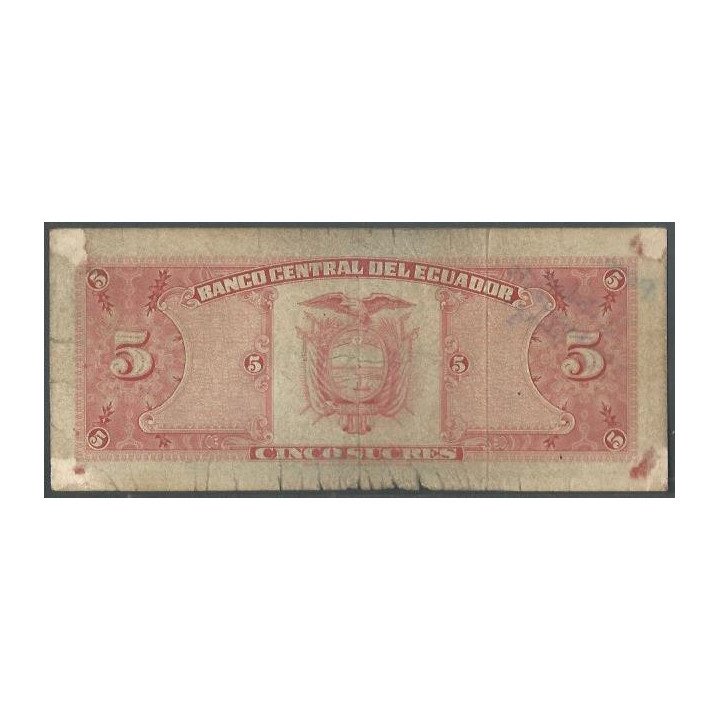Ecuador 5 Sucres 27 Feb 1962 HC P113a reverso