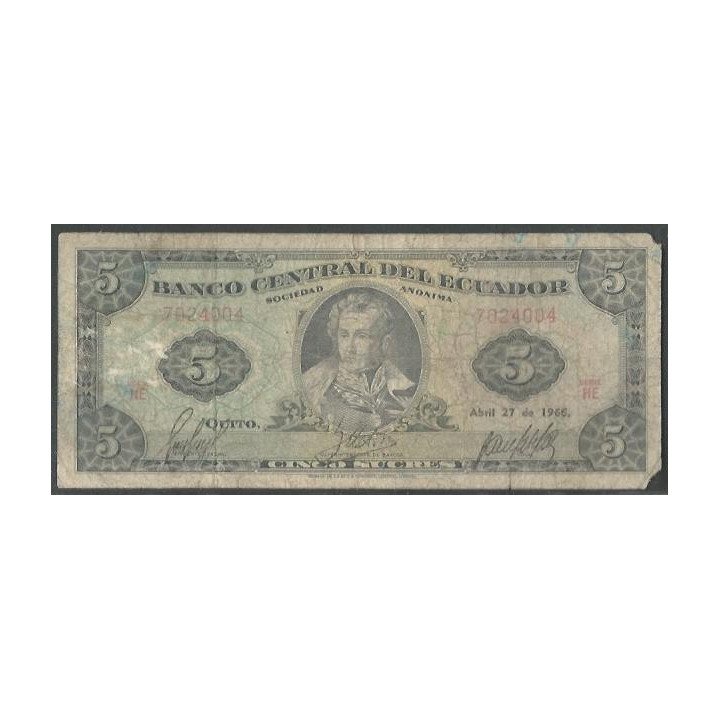 Ecuador 5 Sucres 27 Abr 1966 HE P113b