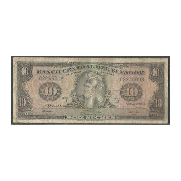 Ecuador 10 Sucres 2O Abr 1983 LJ Firma 7 P114b