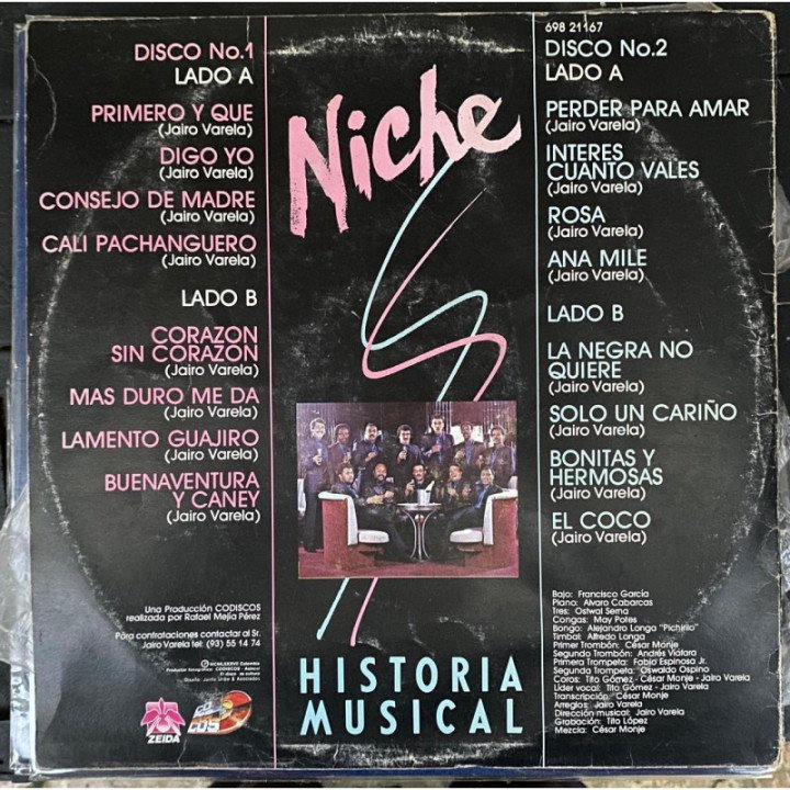 Grupo Niche Historia musical (2 Vinilos)- Colombia 1987 reverso
