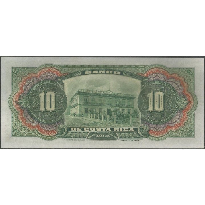 Costa Rica 10 Colones ND1901-8 Ps174r reverso