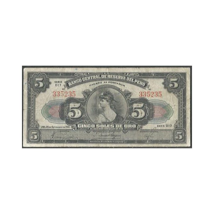 Peru 5 Soles 26 Sep 1941 P66Aa