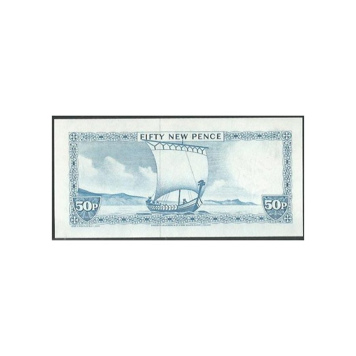 Isla de Man 50 New Pence ND1979 Firma Dawaon P33a reverso