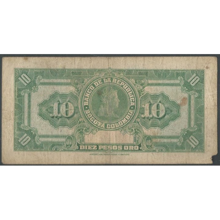 Billete de 10 Pesos 2 Ene 1963 8 Dig. BGW178 reverso