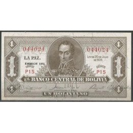 Bolivia 1 Boliviano 1952 Serie P15 P128c