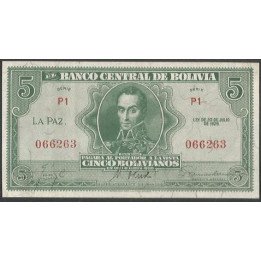 Bolivia 5 Bolivianos L 20 Jul 1928 Serie P1 P129