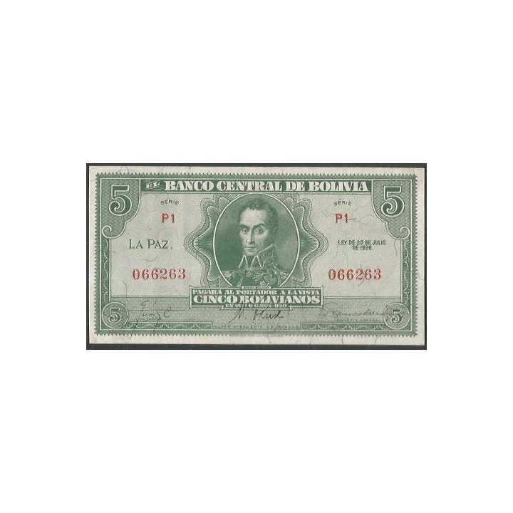 Bolivia 5 Bolivianos L 20 Jul 1928 Serie P1 P129