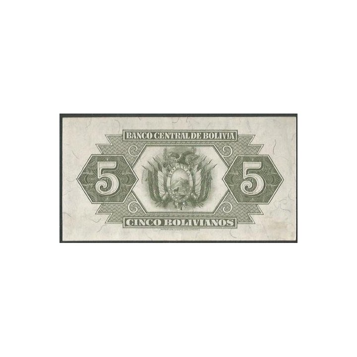 Bolivia 5 Bolivianos L 20 Jul 1928 Serie P1 P129 reverso