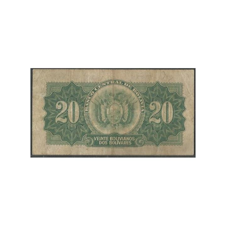 Bolivia 20 Bolivianos L 20 Jul 1928 Serie V P131 reverso