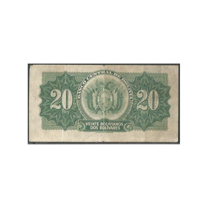 Bolivia 20 Bolivianos L 20 Jul 1928 Serie S2 P131 reverso