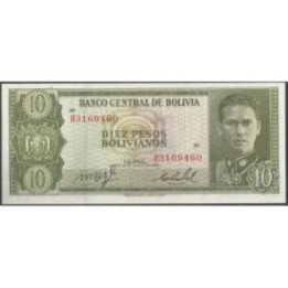 Bolivia 10 Pesos Bolivianos L 13 Jul 1962 Serie R P154a