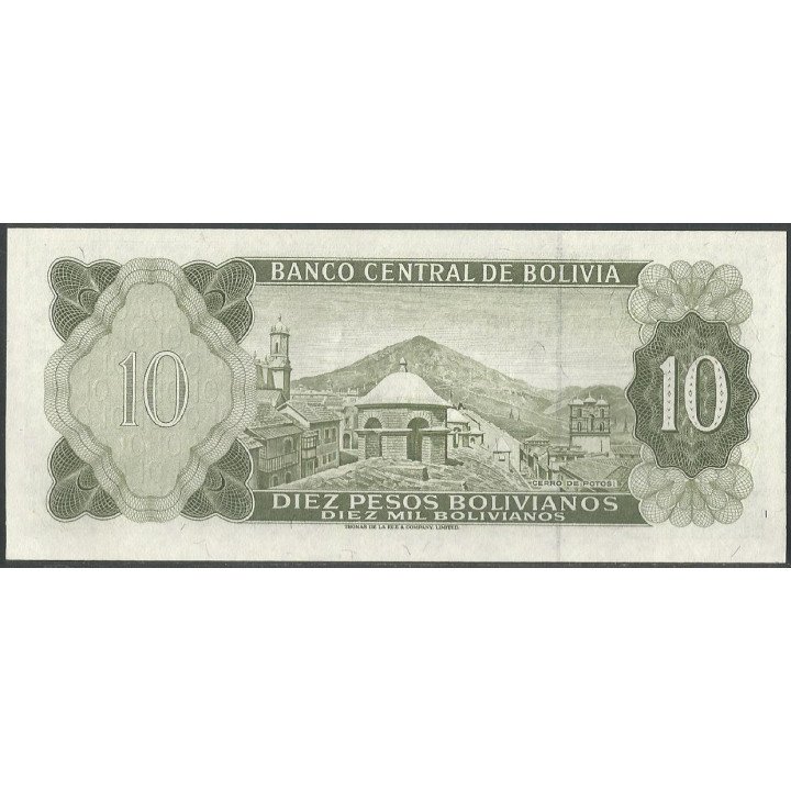 Bolivia 10 Pesos Bolivianos L 13 Jul 1962 Serie R P154a reverso