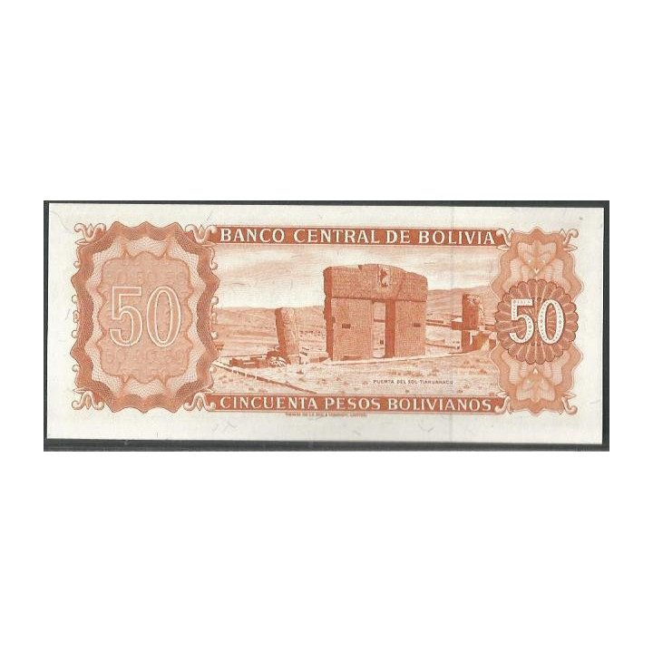 Bolivia 50 Pesos Bolivianos L 13 Jul 1962 Serie S P162a reverso