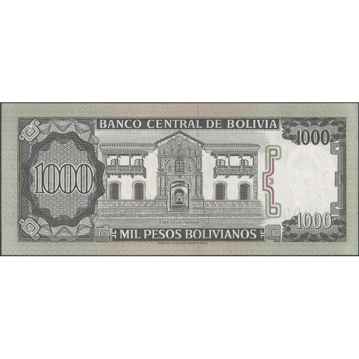 Bolivia 1.000 Pesos Bolivianos D 25 Jun 1982 Serie K P167a reverso