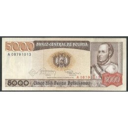 Bolivia 5.000 Pesos Bolivianos D 10 Feb 1984 Serie A P168a