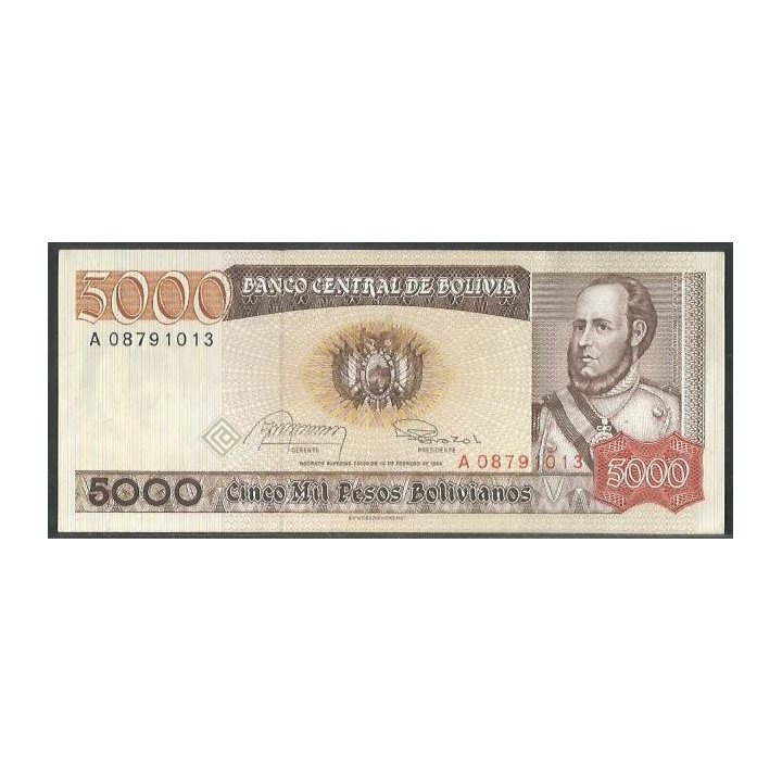 Bolivia 5.000 Pesos Bolivianos D 10 Feb 1984 Serie A P168a