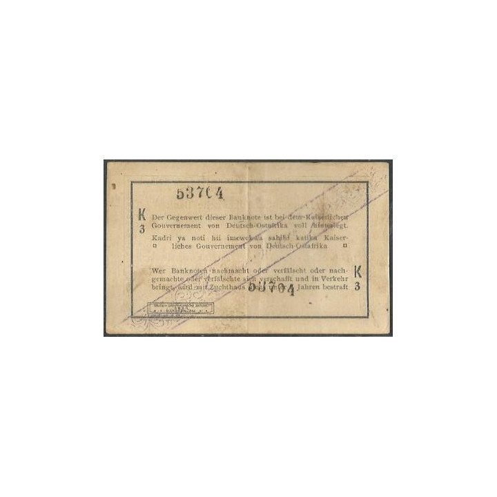 Africa Oriental Alemana 1 Rupia 1 Feb 1916 P19a reverso