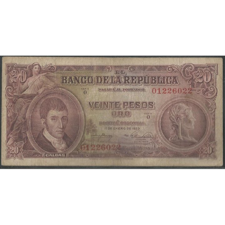 Billete de 20 Pesos 1 ene 1953 BGW218